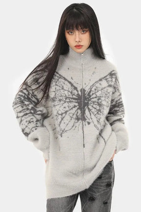Sonbahar stiline uygun kelebek desenli oversize grunge kazak.