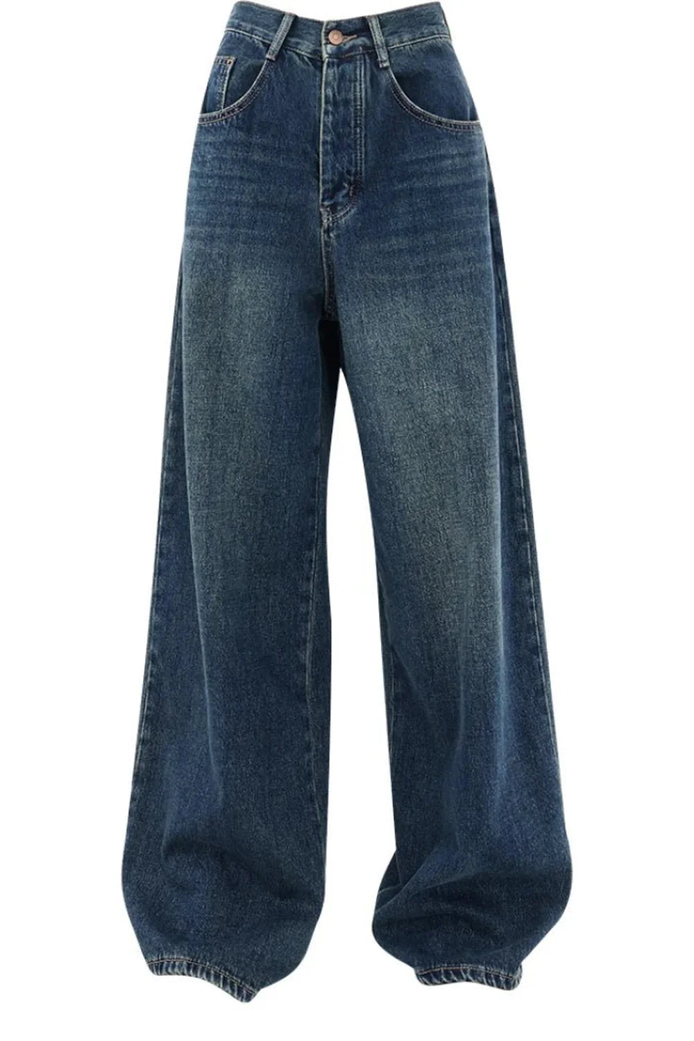 Sonbahar Oversized Koyu Yıkama Geniş Paça Jean