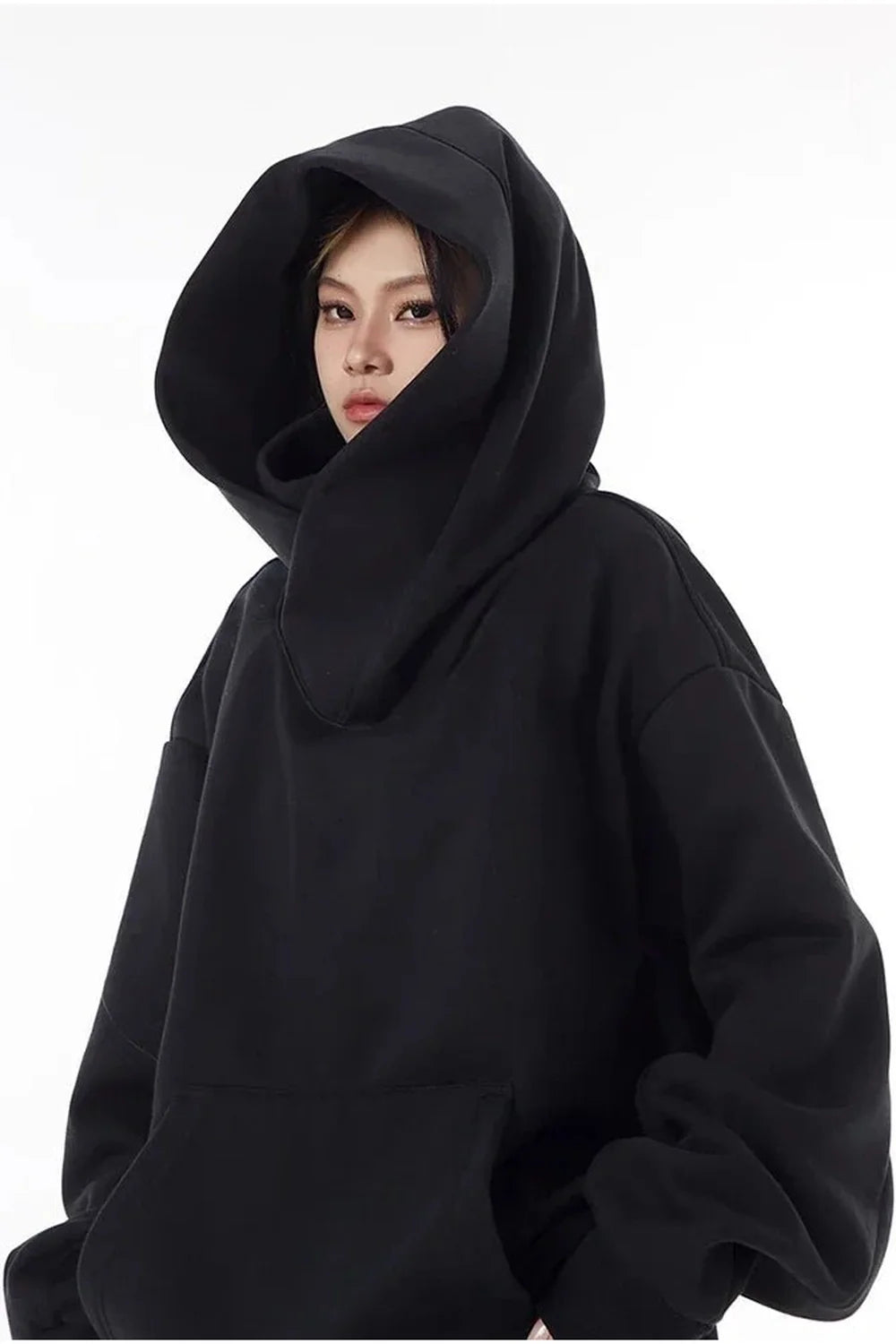 Oversized Futuristik Kapüşonlu Sweatshirt