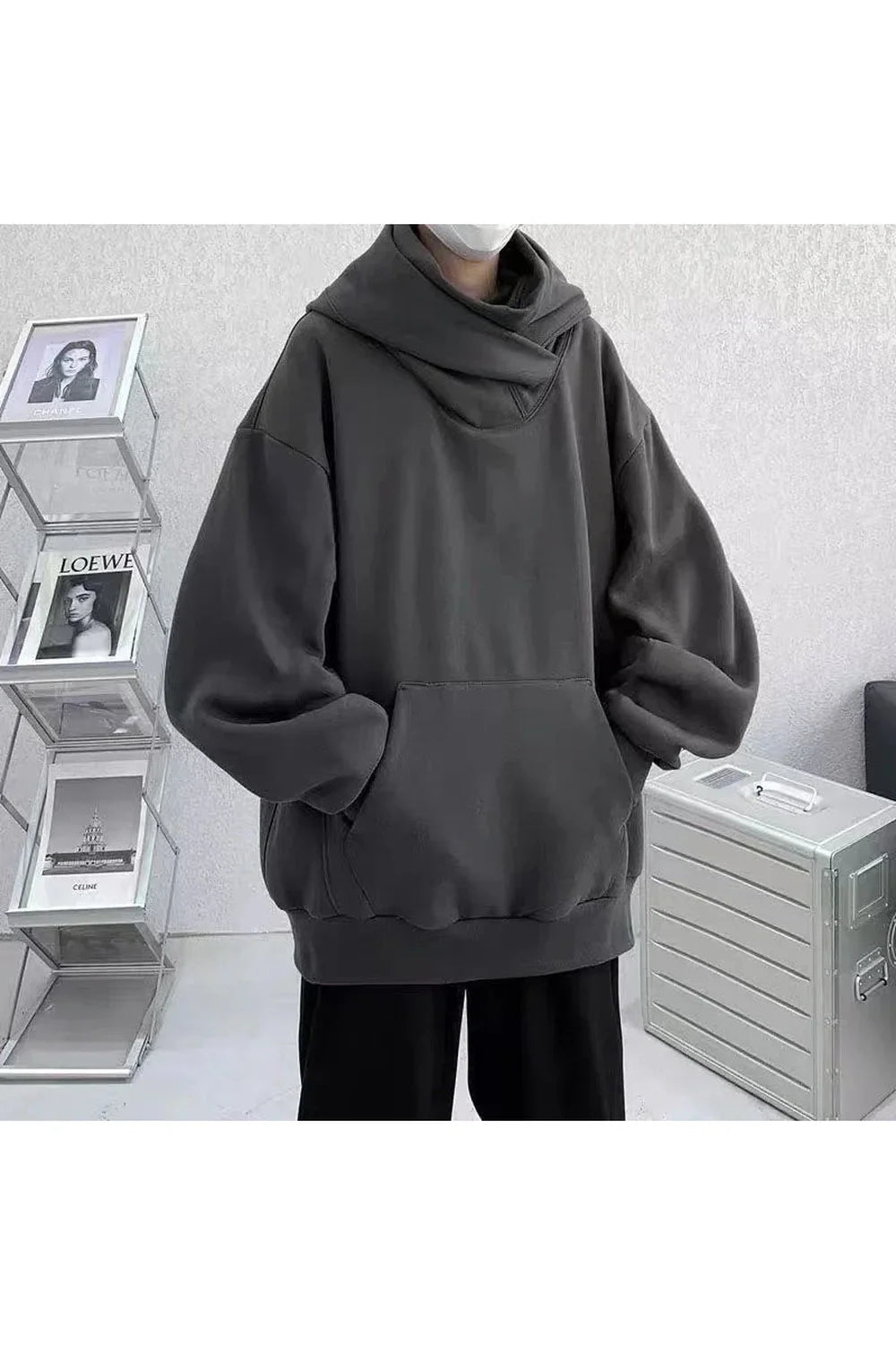 Oversized Futuristik Kapüşonlu Sweatshirt