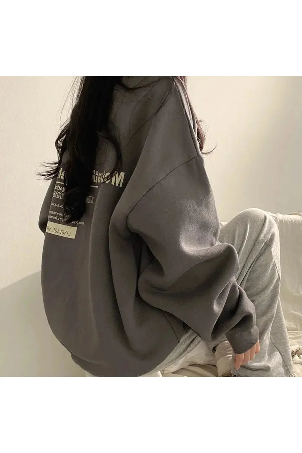 Sonbahar Acubi Oversized Yazı Baskılı Kapüşonlu