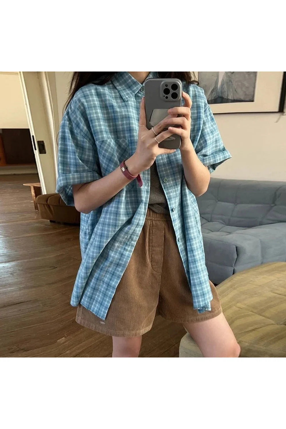 Oversized Sky Plaid Gömlek