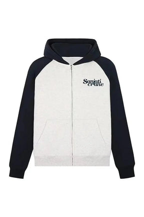 Sonbahar Oversized İki Tonlu Zip-Up Kapüşonlu