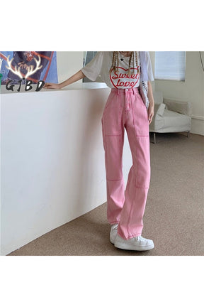 Preppy Moda Pembe Denim Pantolonlar