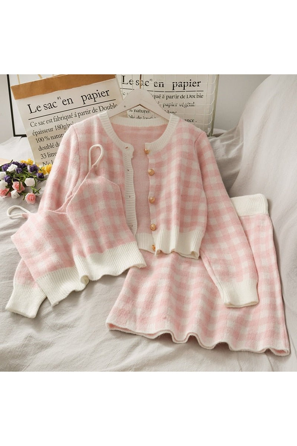 Preppy Pastel Kısa Askılı İki Parça Set Etek