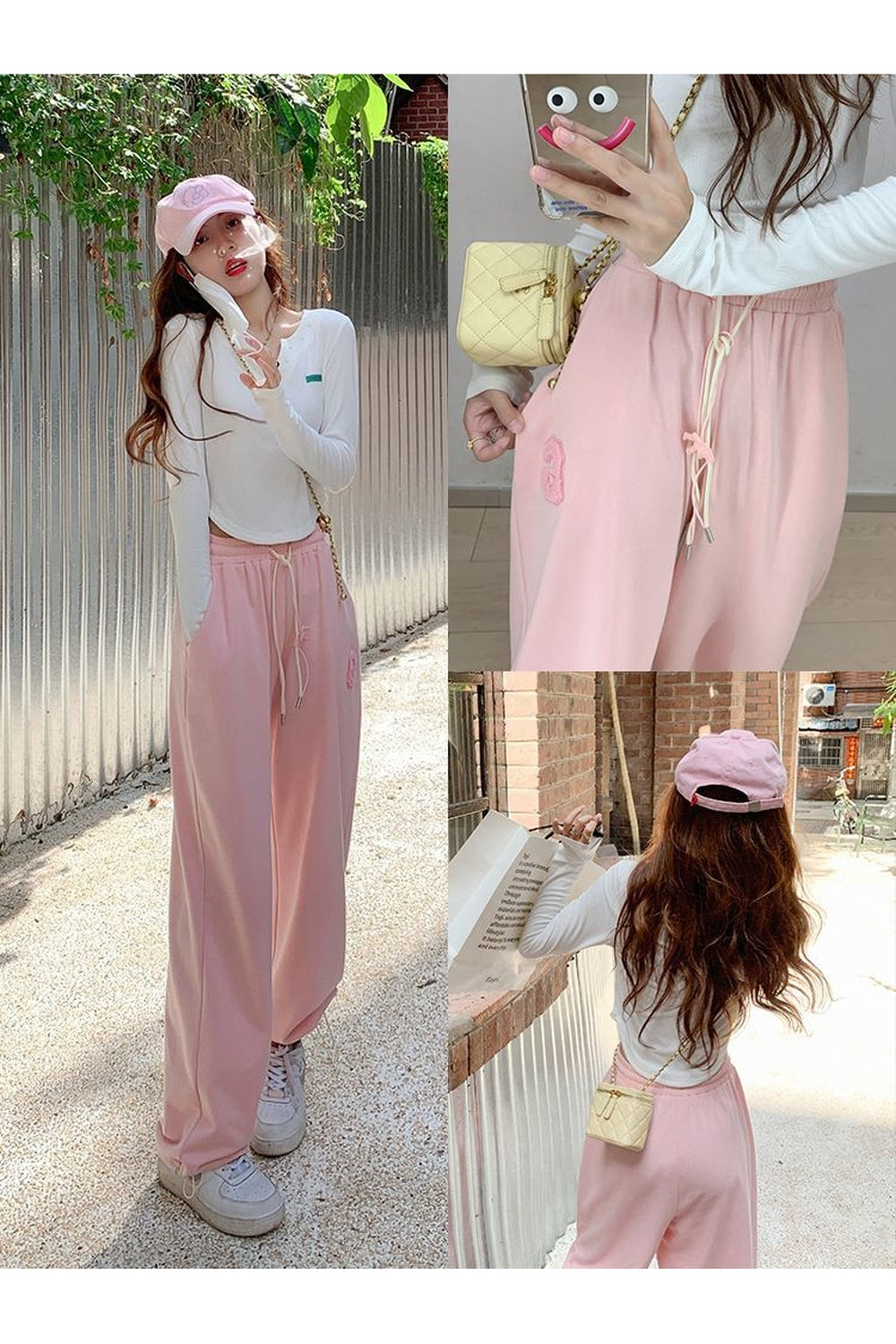 Pembe tonlarındaki jogger eşofman altı rahat ve şık.