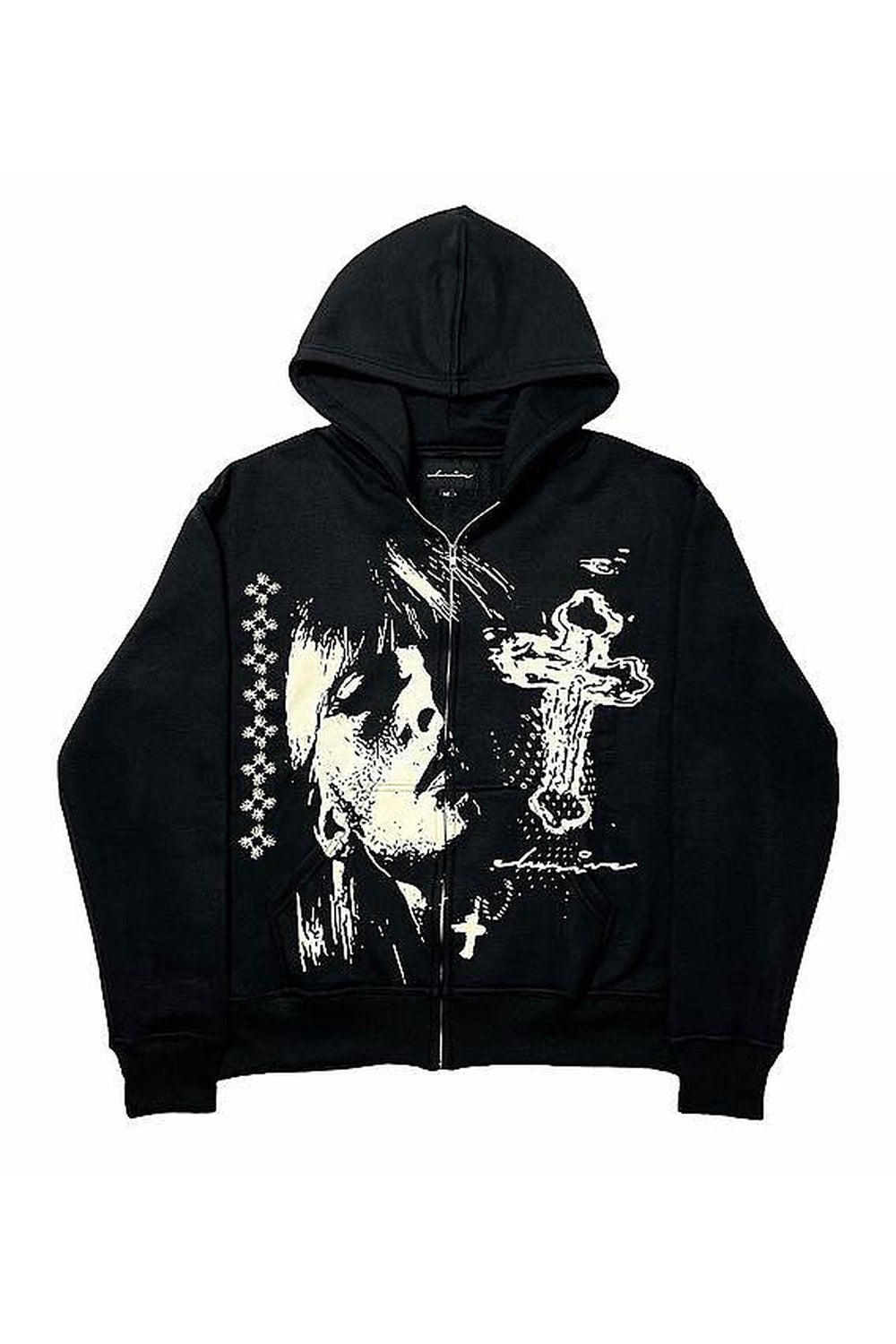 Punk tarzında fermuar detaylı çift hoodie sweatshirt.