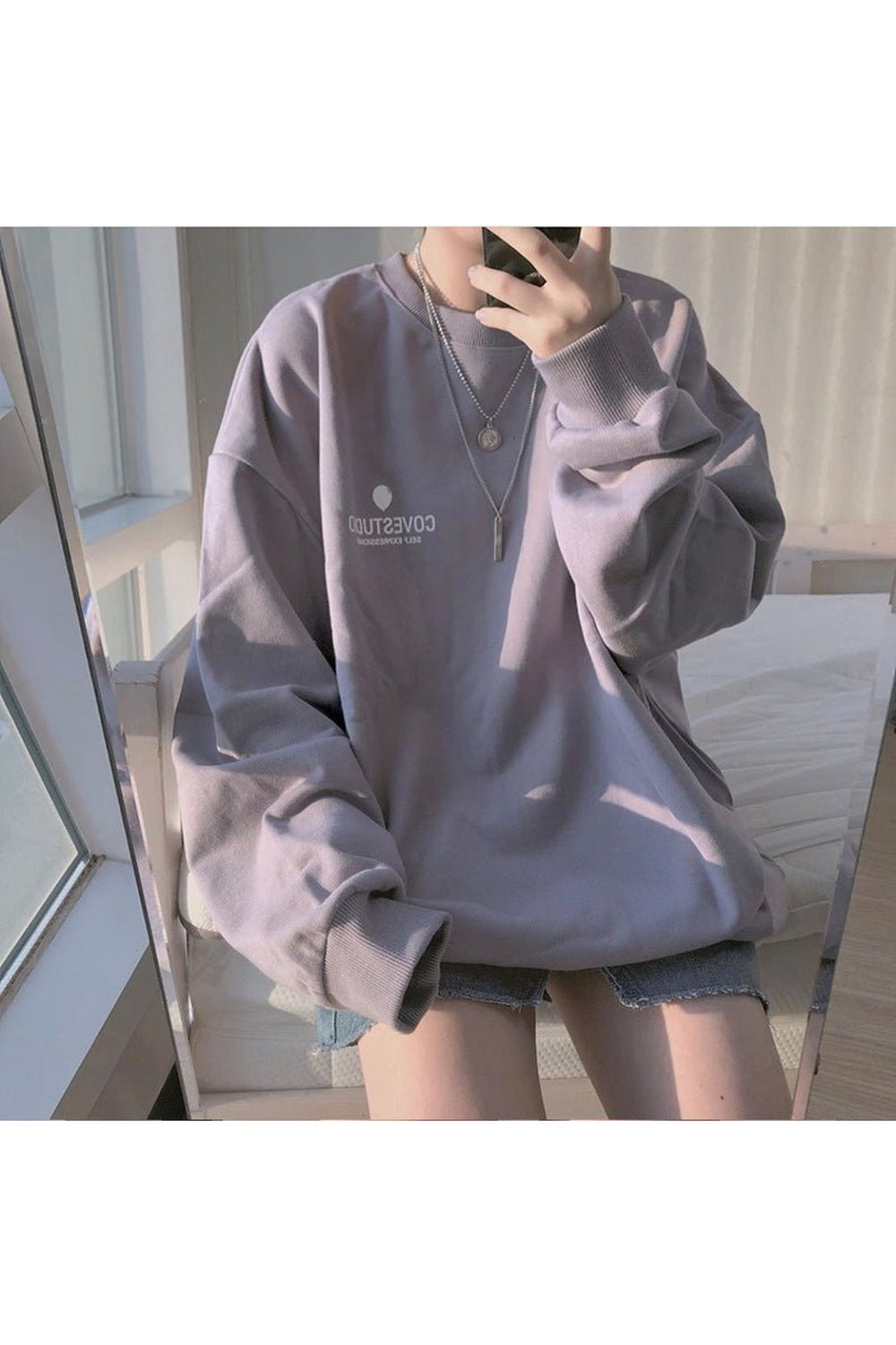 Mor Pastel Aesthetic Gevşek Sweatshirt