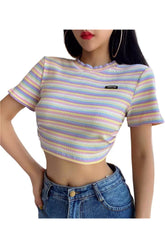 Gökkuşağı Desenli Crop Top