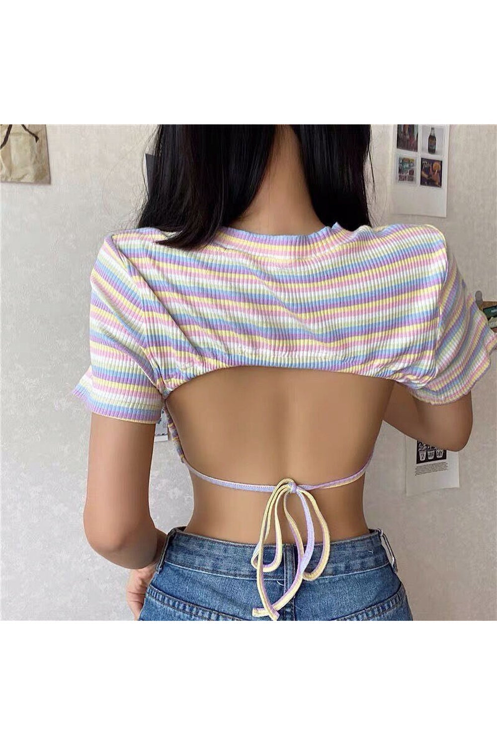 Gökkuşağı Desenli Crop Top