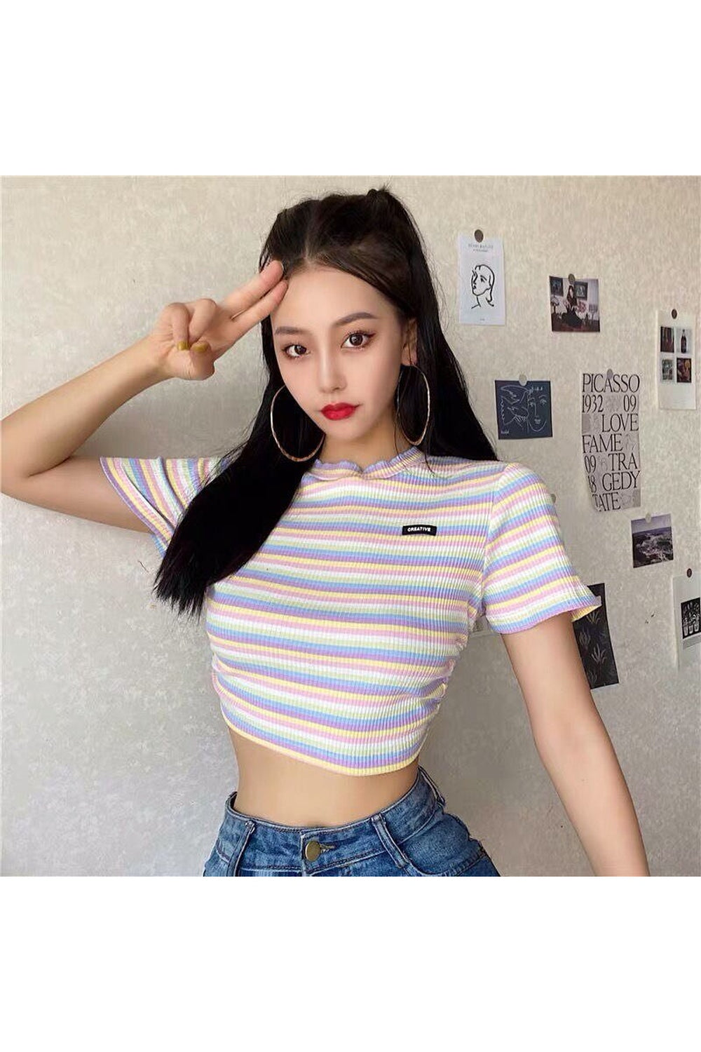 Gökkuşağı Desenli Crop Top