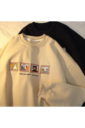 Retro Karikatür Baskılı Sweatshirt