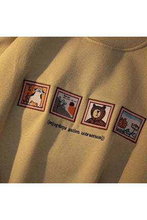 Retro Karikatür Baskılı Sweatshirt