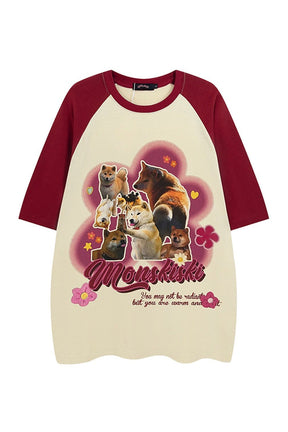 Retro Köpek Raglan Kol Tişörtü