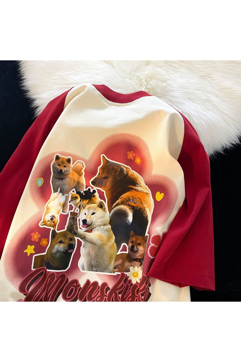 Retro Köpek Raglan Kol Tişörtü