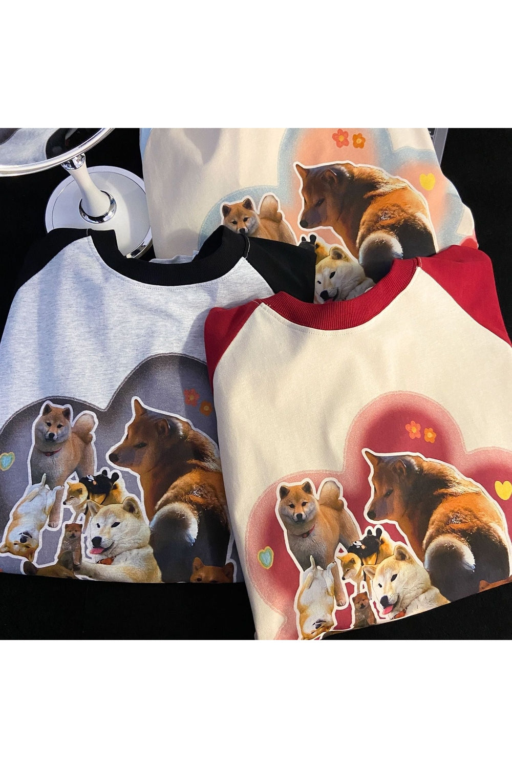 Retro Köpek Raglan Kol Tişörtü