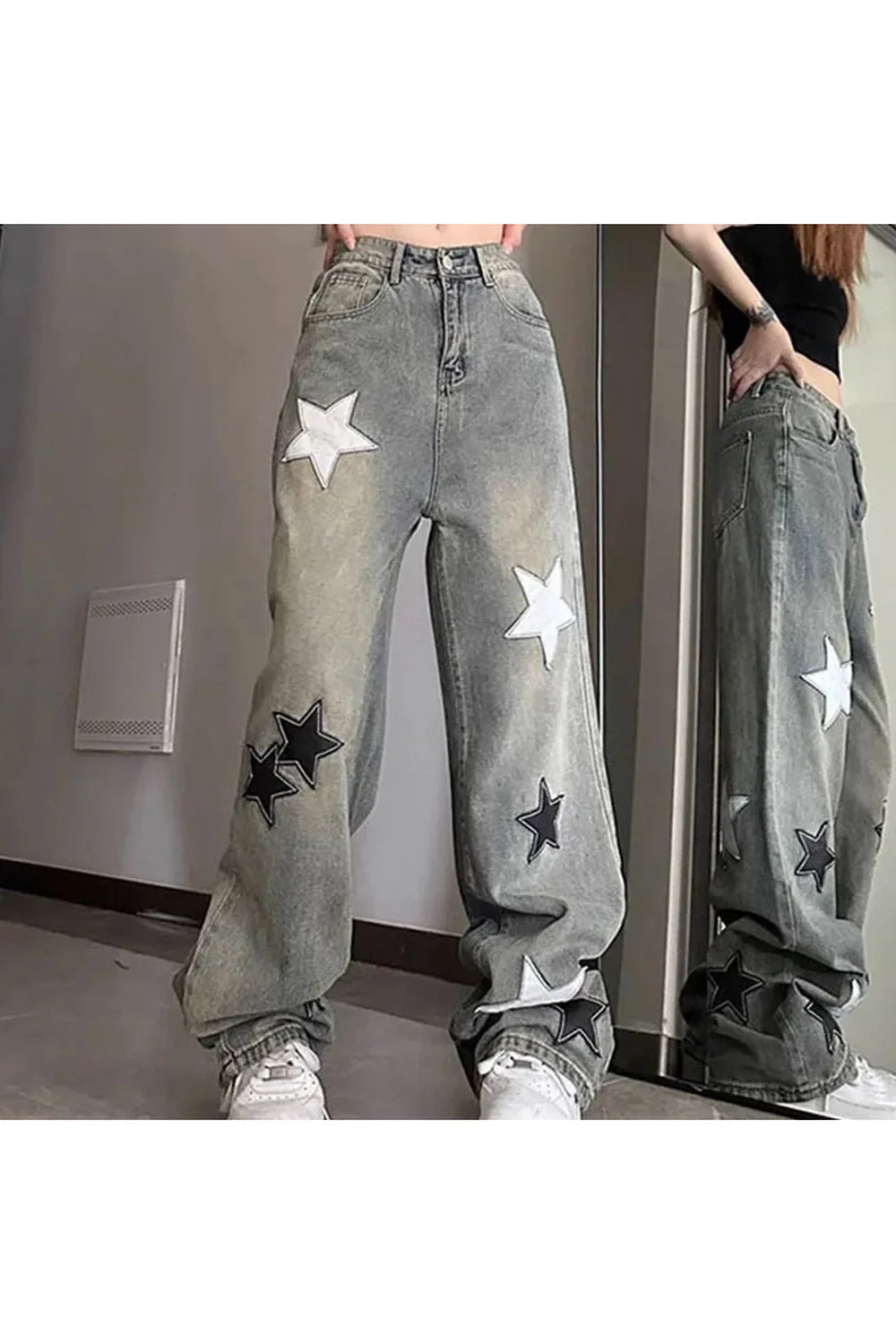Sonbahar havasını yansıtan yüksek bel kot pantolon.