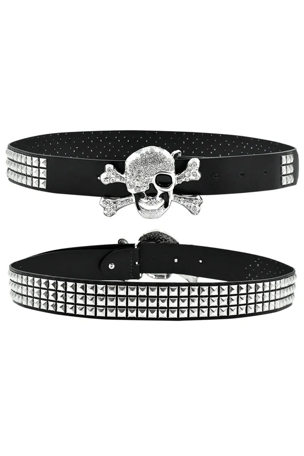 Rhinestone Kafatası Punk Kemer
