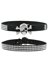 Rhinestone Kafatası Punk Kemer