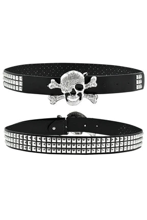 Rhinestone Kafatası Punk Kemer