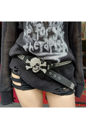 Rhinestone Kafatası Punk Kemer