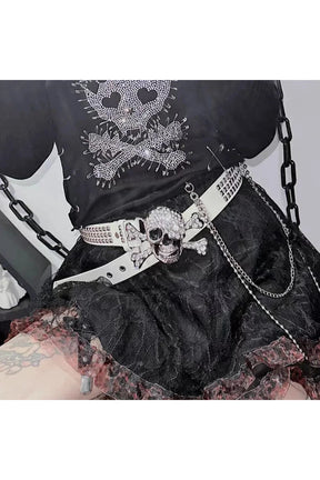 Rhinestone Kafatası Punk Kemer