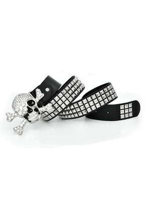 Rhinestone Kafatası Punk Kemer