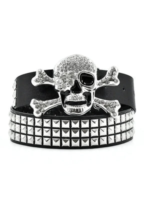 Rhinestone Kafatası Punk Kemer