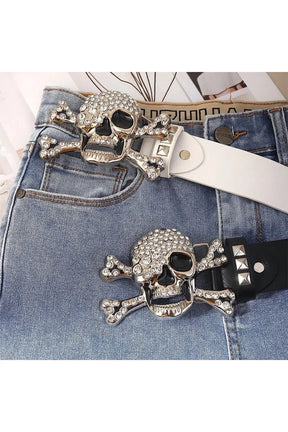 Rhinestone Kafatası Punk Kemer