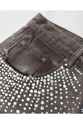 Rhinestone Düğümlü Yırtık Denim şortlar