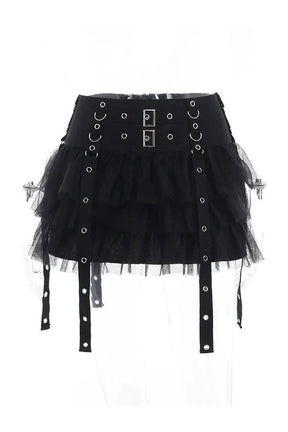 Fırfırlı detaylarla süslenmiş gotik tarzda mini etek.