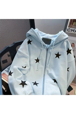 Sonbahar Yıldız Baskılı Zip Hoodie