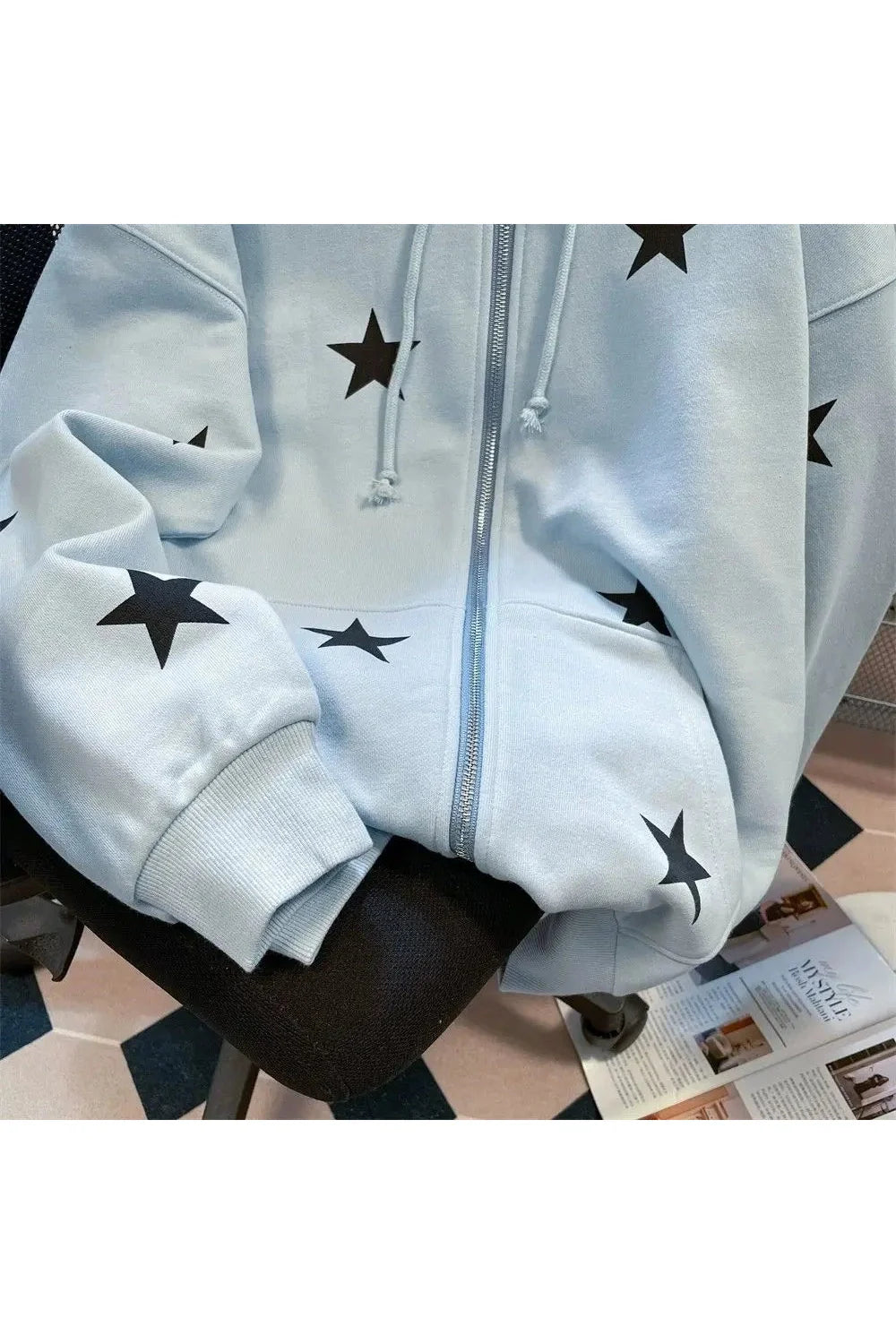 Sonbahar Yıldız Baskılı Zip Hoodie