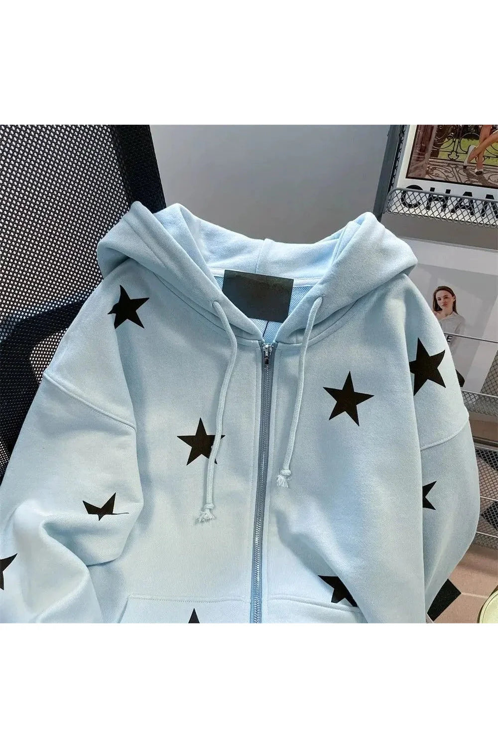 Sonbahar Yıldız Baskılı Zip Hoodie