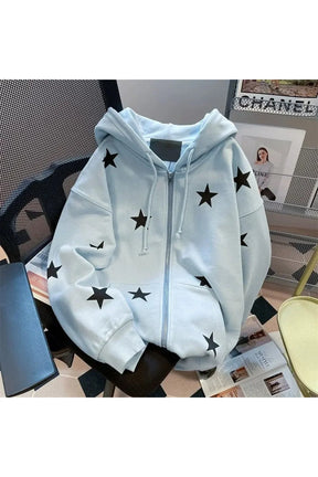 Sonbahar Yıldız Baskılı Zip Hoodie