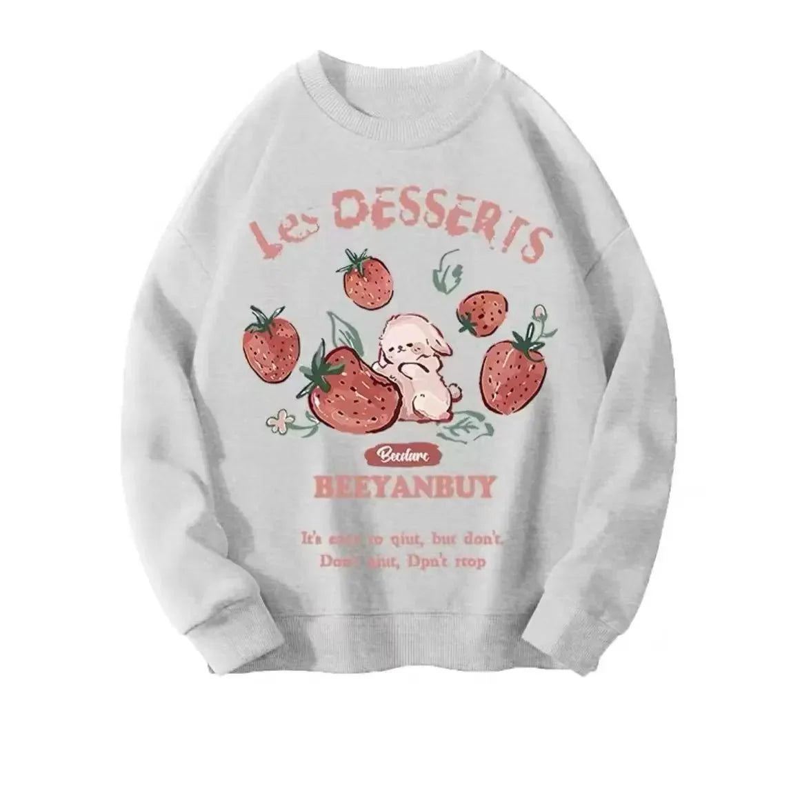 çilek desenli tavşan motifli çikolata rengi sweatshirt.