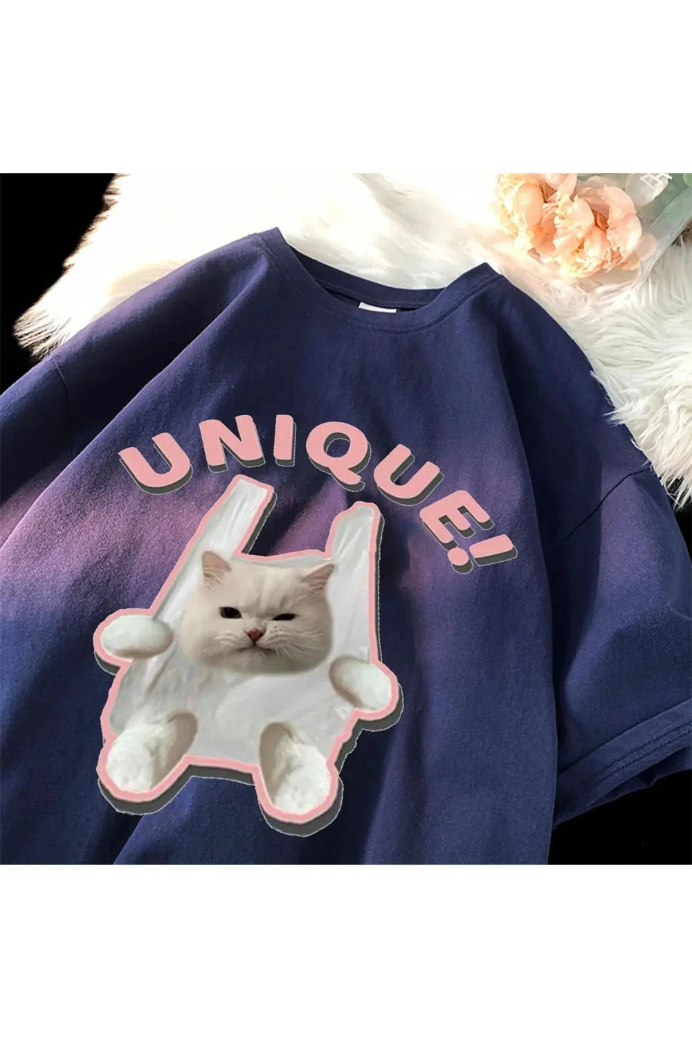 Kedi Baskılı "Unique" Tişört