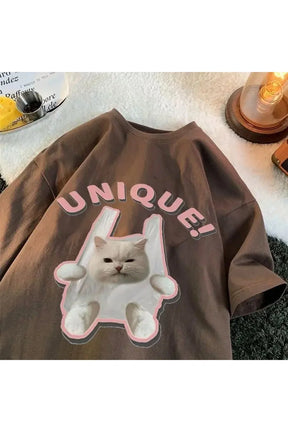 Kedi Baskılı "Unique" Tişört