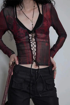 Doğal dokulu batik desenli crop kesim üst.