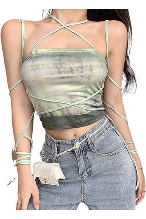 Tie Dye Spagetti Askılı Crop Top