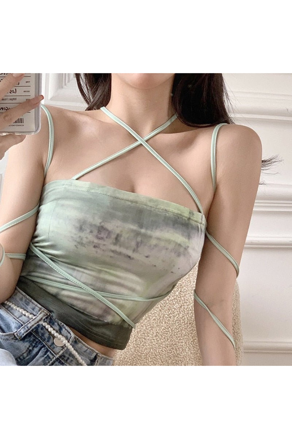 Tie Dye Spagetti Askılı Crop Top