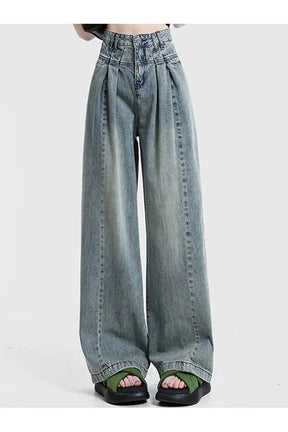 Sonbahar renklerinde ultra geniş paçalı rahat kot pantolon.