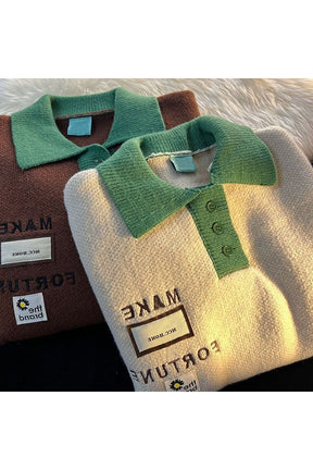 Sonbahar Vintage Estetik Polo Yaka Kazak