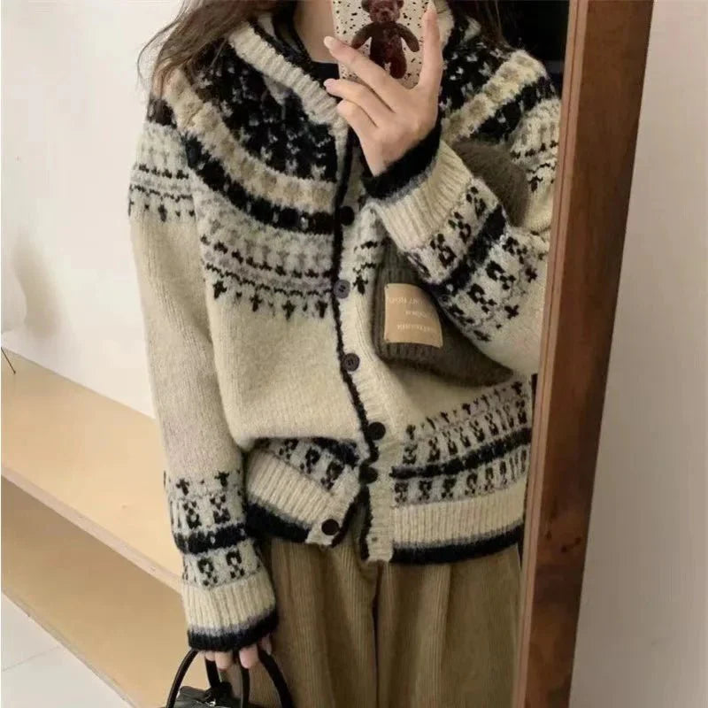 Vintage Fair Isle örgü Cardigan