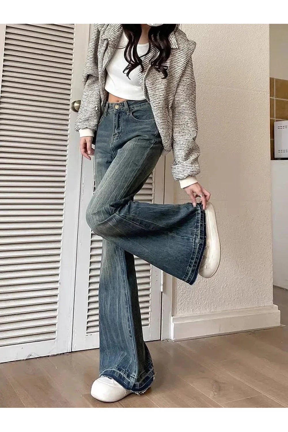 Sonbahar Vintage Fırfır Denim Jean