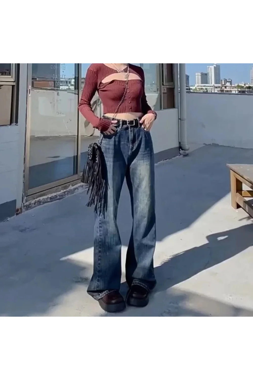 Sonbahar Vintage Yıkanmış Flare Jean