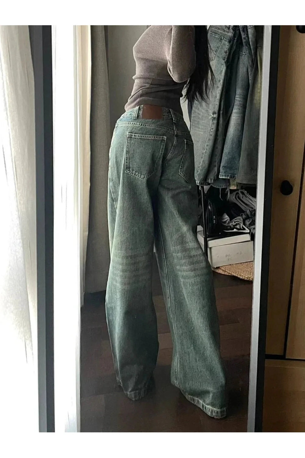 Vintage Yıkama Wide-Leg Kot Pantolon