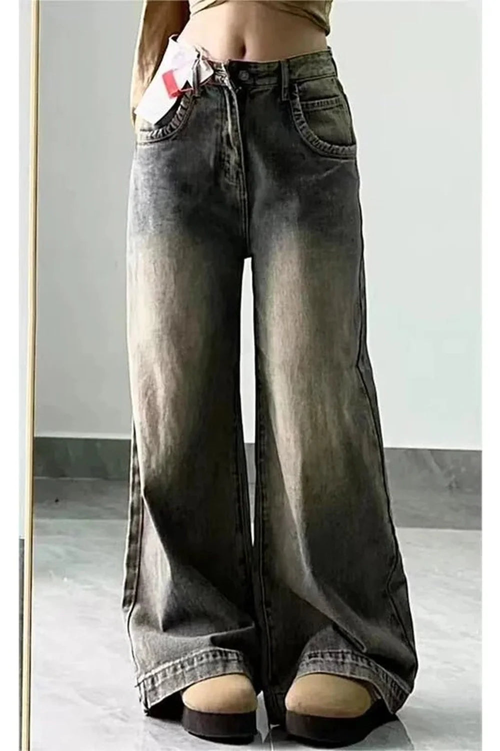 Sonbahar Vintage Yıkanmış Geniş Paça Jean