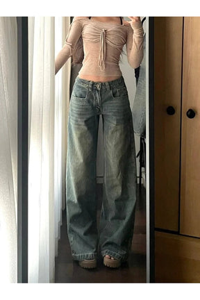 Vintage Yıkama Wide-Leg Kot Pantolon