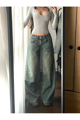 Vintage Yıkama Wide-Leg Kot Pantolon